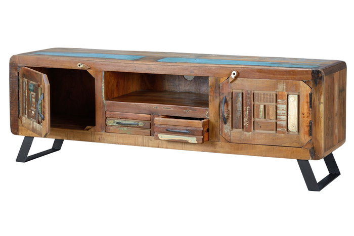GINER Y COLOMER Mueble de TV en madera maciza reciclada con 2 puertas y 2 cajones